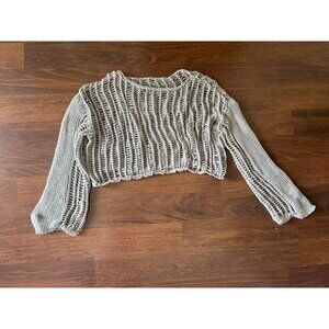Shein Women’s Open Knit Sweater Small S Beige Oversized Mesh Long Sleeve Top